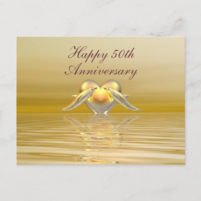 Golden Anniversary Dolphins and Heart Postcard (Front)