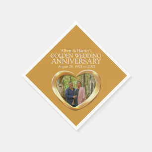 Golden anniversary heart photo names napkins
