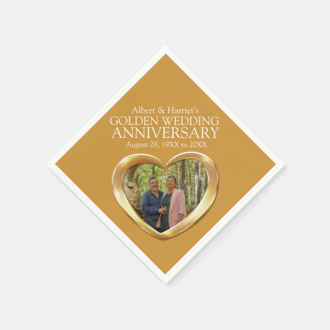 Golden anniversary heart photo names napkins (Corner)