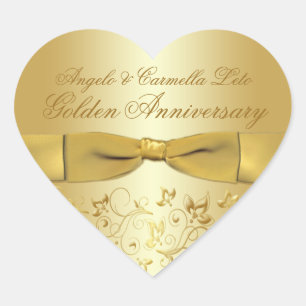 Golden Anniversary Heart Shaped Sticker