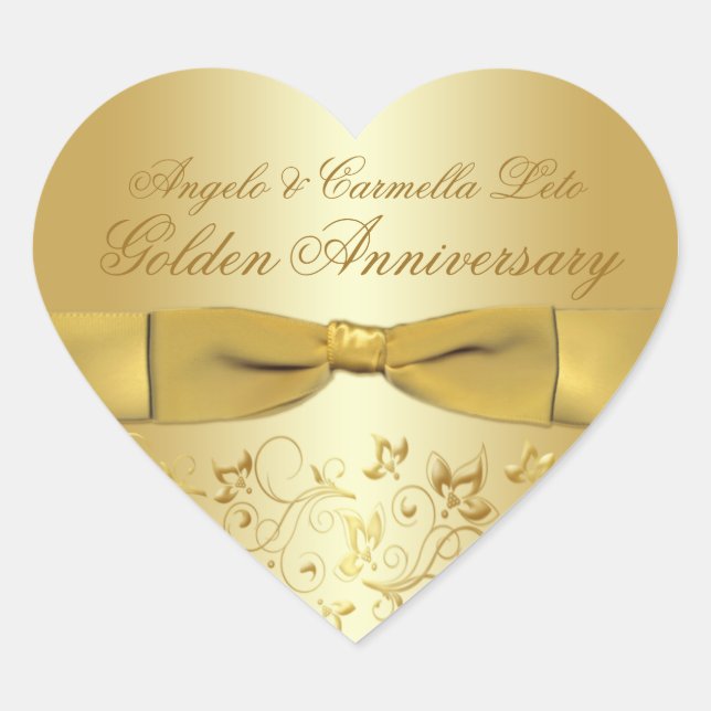 Golden Anniversary Heart Shaped Sticker (Front)