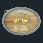 Golden Anniversary Hearts Belt Buckle<br><div class="desc">Oval shaped belt buckle with my original design of gold colored hearts floating on the water.  Text says "50 Years".</div>