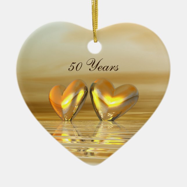 Golden Anniversary Hearts Ceramic Tree Decoration (Front)