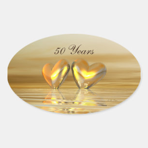 Golden Anniversary Hearts Oval Sticker