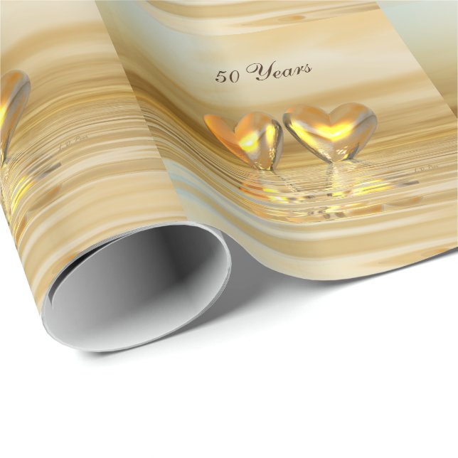 Golden Anniversary Hearts Wrapping Paper (Roll Corner)