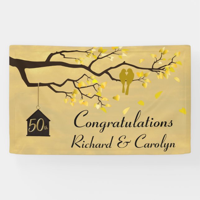 Golden Anniversary Love Birds Banner (Horizontal)