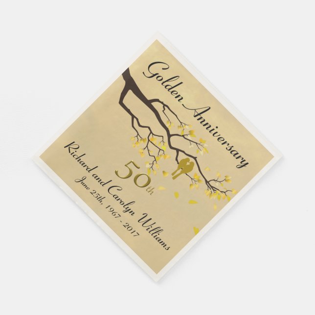 Golden Anniversary Love Birds Napkin (Corner)