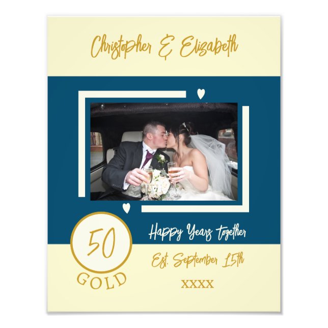 Golden anniversary personalised names blue photo print (Front)