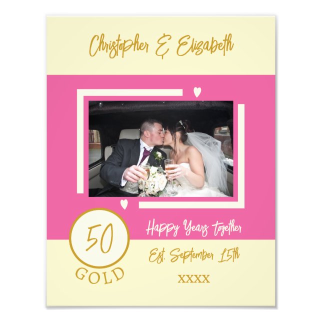 Golden anniversary personalised names pink photo print (Front)