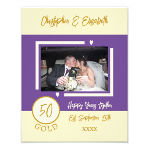 Golden anniversary personalised names purple photo print