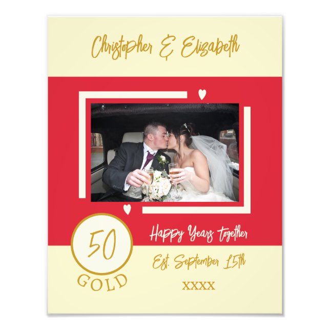 Golden anniversary personalised names red photo print (Front)