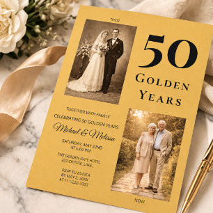 Golden Anniversary Photo Timeline Elegant Gold Invitation