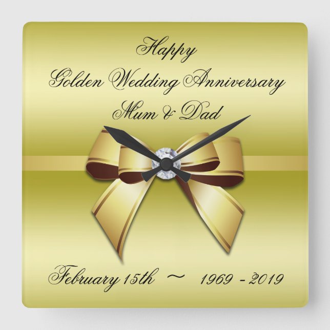 Golden Anniversary Square Wall Clock (Front)