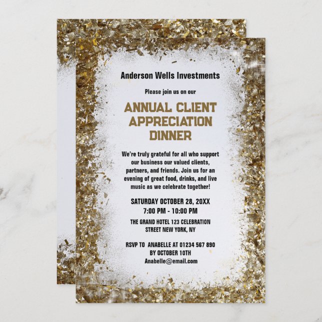Golden Annual Client Appreciation Dinner Party   Invitation (Front/Back)
