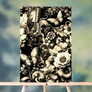  Golden Antique Floral with Butterflies  Acrylic Sign