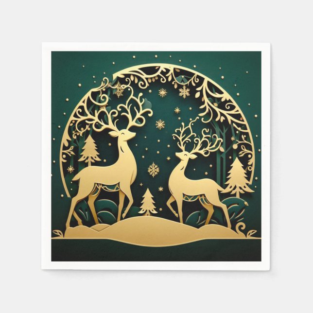 Golden Antler Grove – Snowflake Arch Napkin (Front)