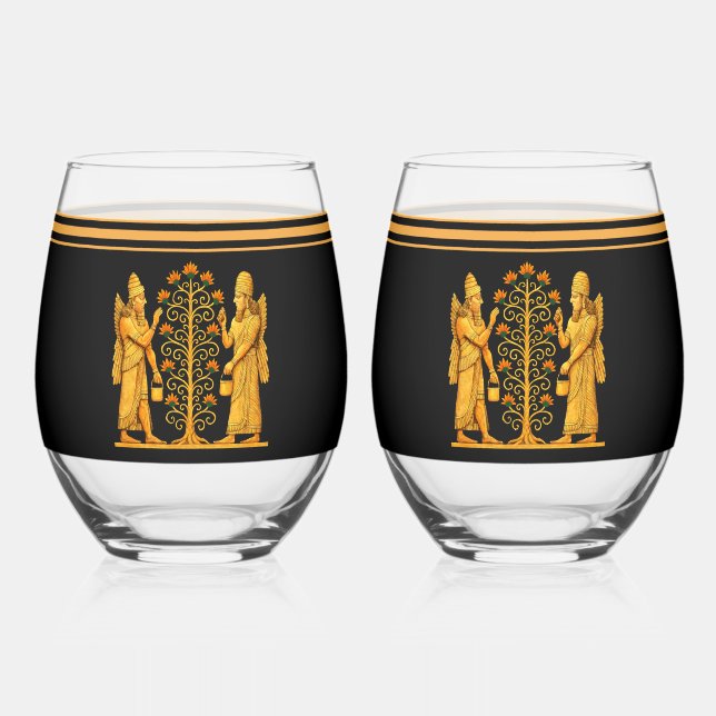 Golden Anunnaki Drinkware Set Stemless Wine Glass (Front)