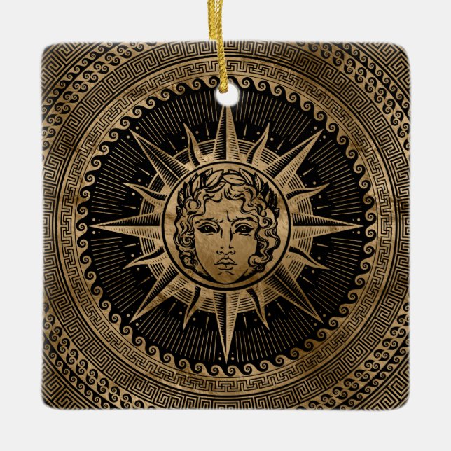 Golden Apollo Sun God on Greek Key Ornament (Front)