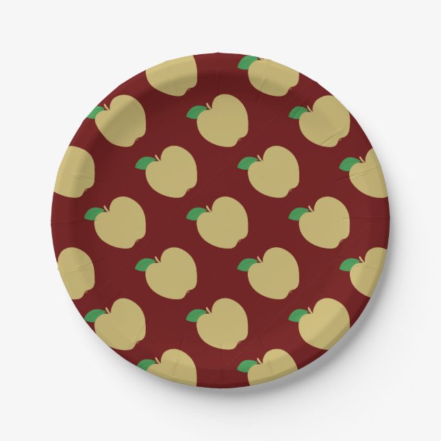 Golden Apple on Red Paper Plate (Front)