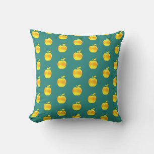 Golden Apple Pattern on Teal Cushion