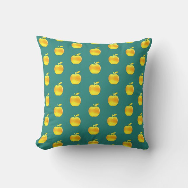 Golden Apple Pattern on Teal Cushion (Front)