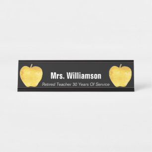 Golden Apple Retired Teacher Appreciation Thanks Desk Name Plate