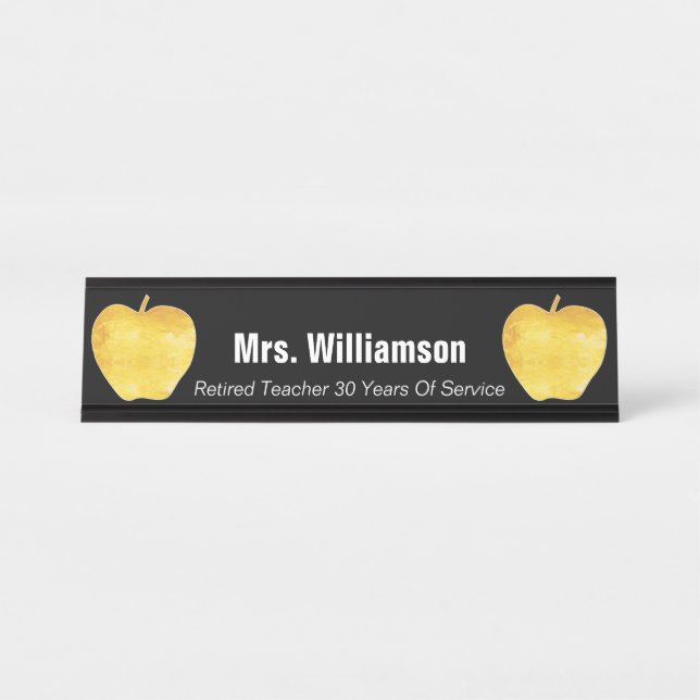 Golden Apple Retired Teacher Appreciation Thanks Desk Name Plate (Front)