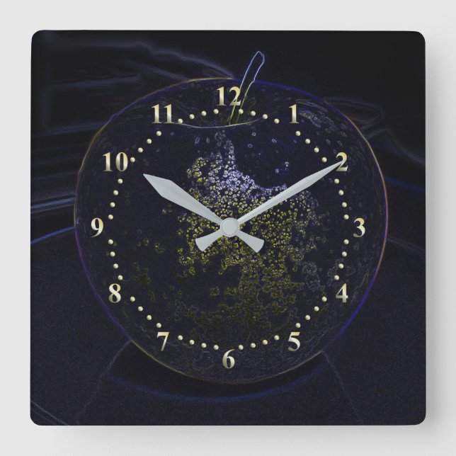 golden apple square wall clock (Front)