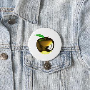 Golden Apple with Leaf Shiny Metallic 7.5 Cm Round Badge