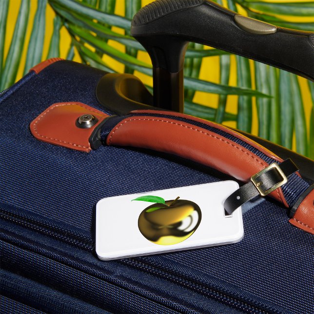 Golden Apple with Leaf Shiny Metallic Luggage Tag (Creator Uploaded)