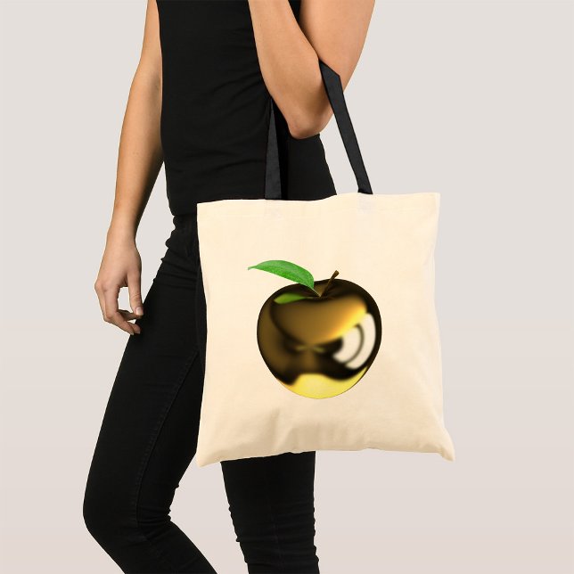Golden Apple with Leaf Shiny Metallic Tote Bag (Creator Uploaded)