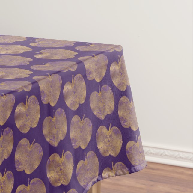 Golden Apples on Purple Pattern Tablecloth (In Situ)