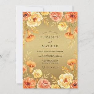 Golden Apricot Petal Wedding Invitation