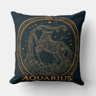 Golden Aquarius Zodiac Sign Cushion