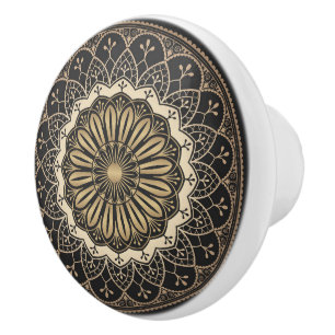 Golden arabesque mandala pattern  ceramic knob