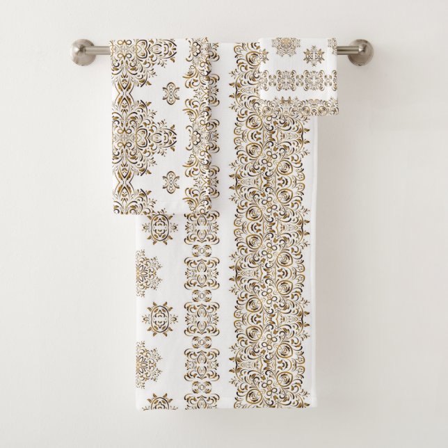 Golden arabic pattern bath towel set (Insitu)