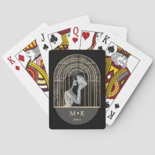 Golden Arch   Black and Grey Photo and Monogram Playing Cards