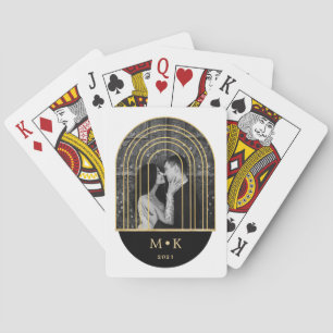 Golden Arch Black and White Photo and Monogram Playing Cards