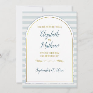 Golden Arch Boho Script Blue Nautical Stripe Invitation