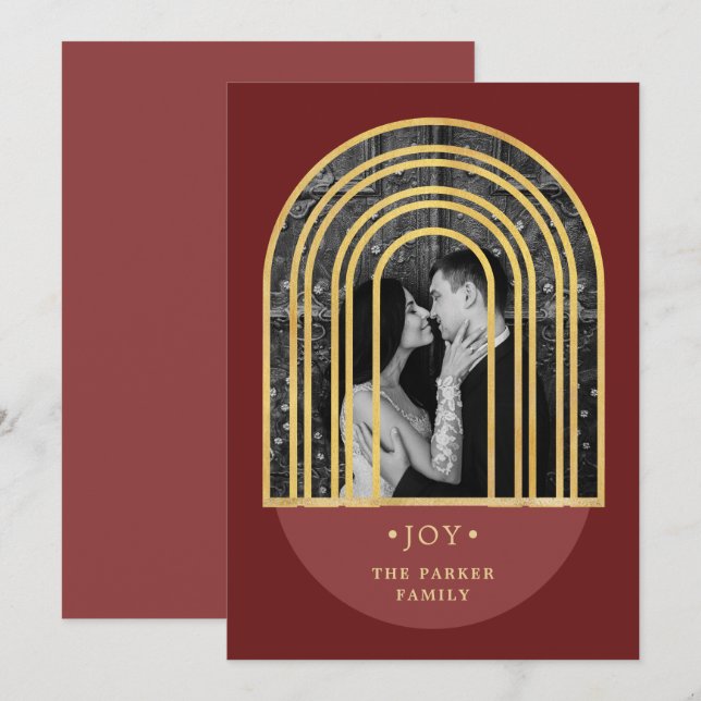 Golden Arch | Wine Red Christmas Photo Holiday Card (Front/Back)