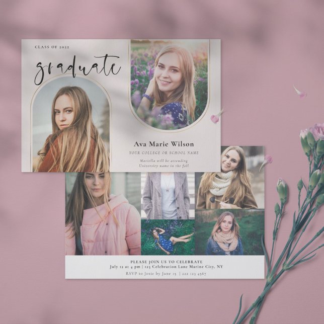 Golden Arches | Blush Photo Calligraphy Graduation Invitation (Creator Uploaded)