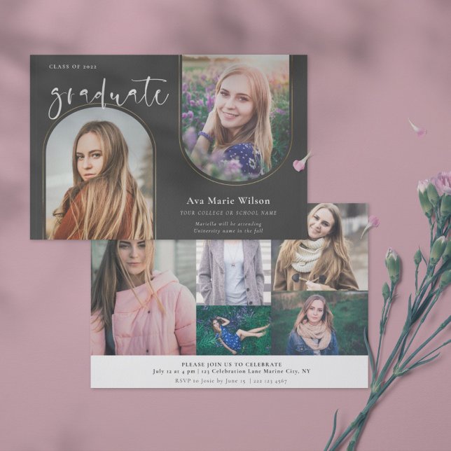 Golden Arches | Multi Photo Calligraphy Graduation Invitation (Creator Uploaded)