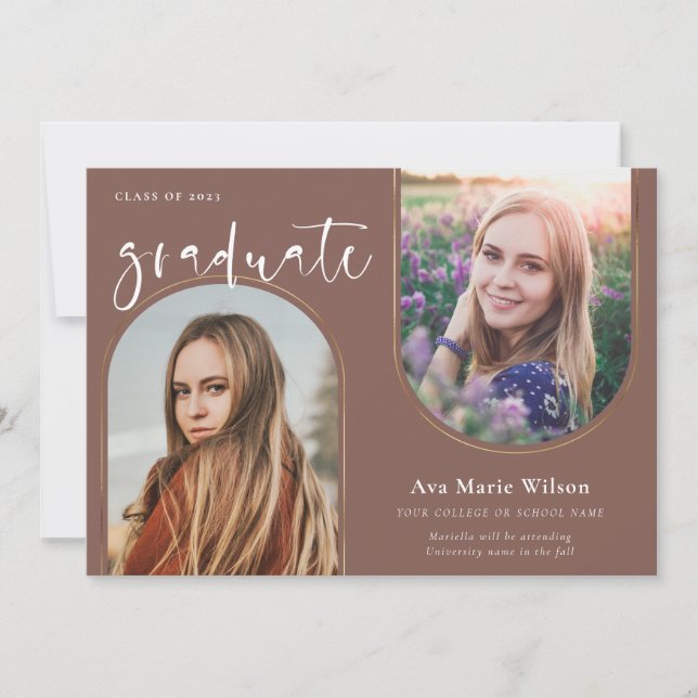 Golden Arches | Multi Photo Calligraphy Graduation Invitation (Front)