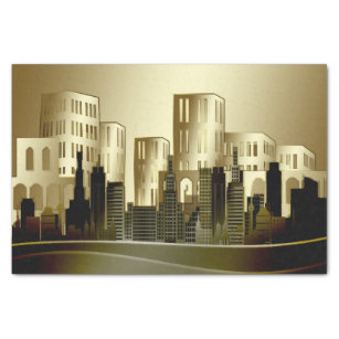 Golden Architectural Cityscape Abstract Decoupage Tissue Paper