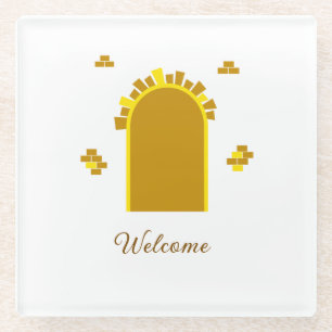  Golden Archway Portal – Minimalist Abstract Glass Coaster