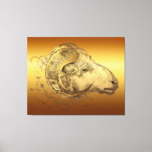Golden Aries Ram Chinese Zodiac Canvas Print (Front)