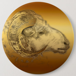 Golden Aries Ram Western Chinese Astrology 6 Cm Round Badge
