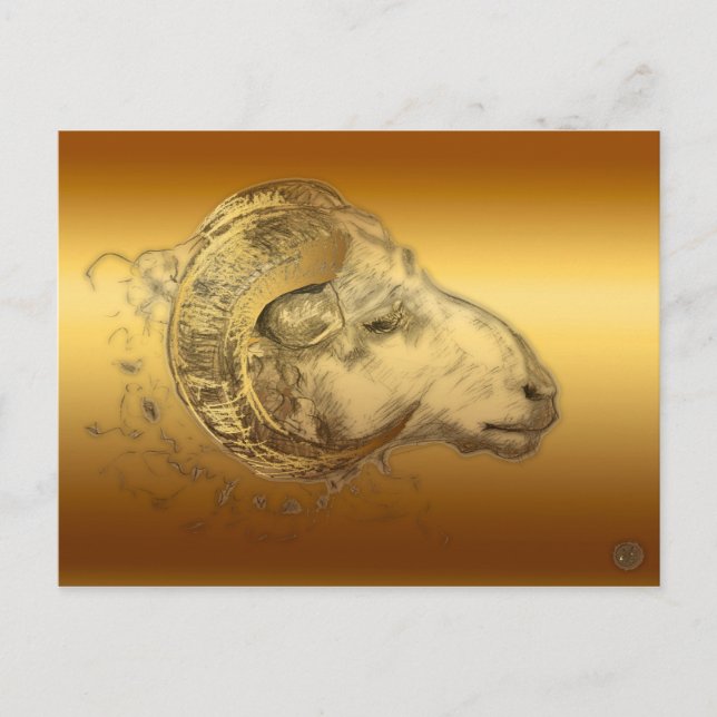 Golden Aries Ram Western Chinese Astrology Postcard (Front)