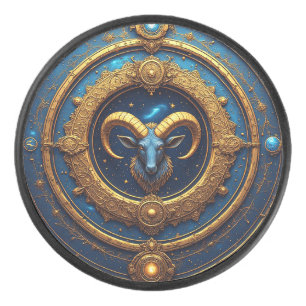 ♈ Golden Aries Shield Hockey Puck Zodiac Gift ✨