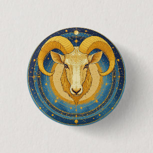 Golden Aries Zodiac Shield 3 Cm Round Badge